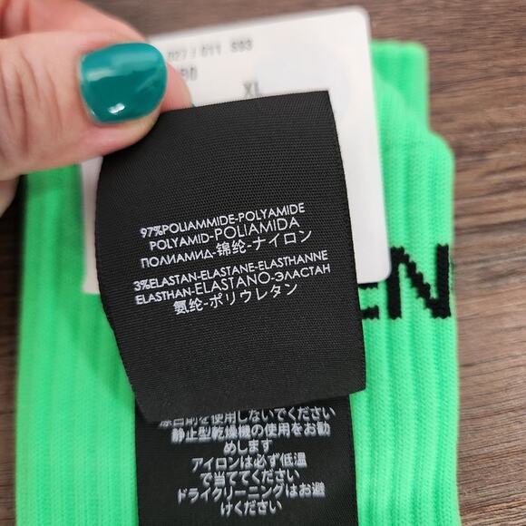 Authentic BALENCIAGA Logo Neon Green Long Socks XL Luxury - Picture 5 of 5